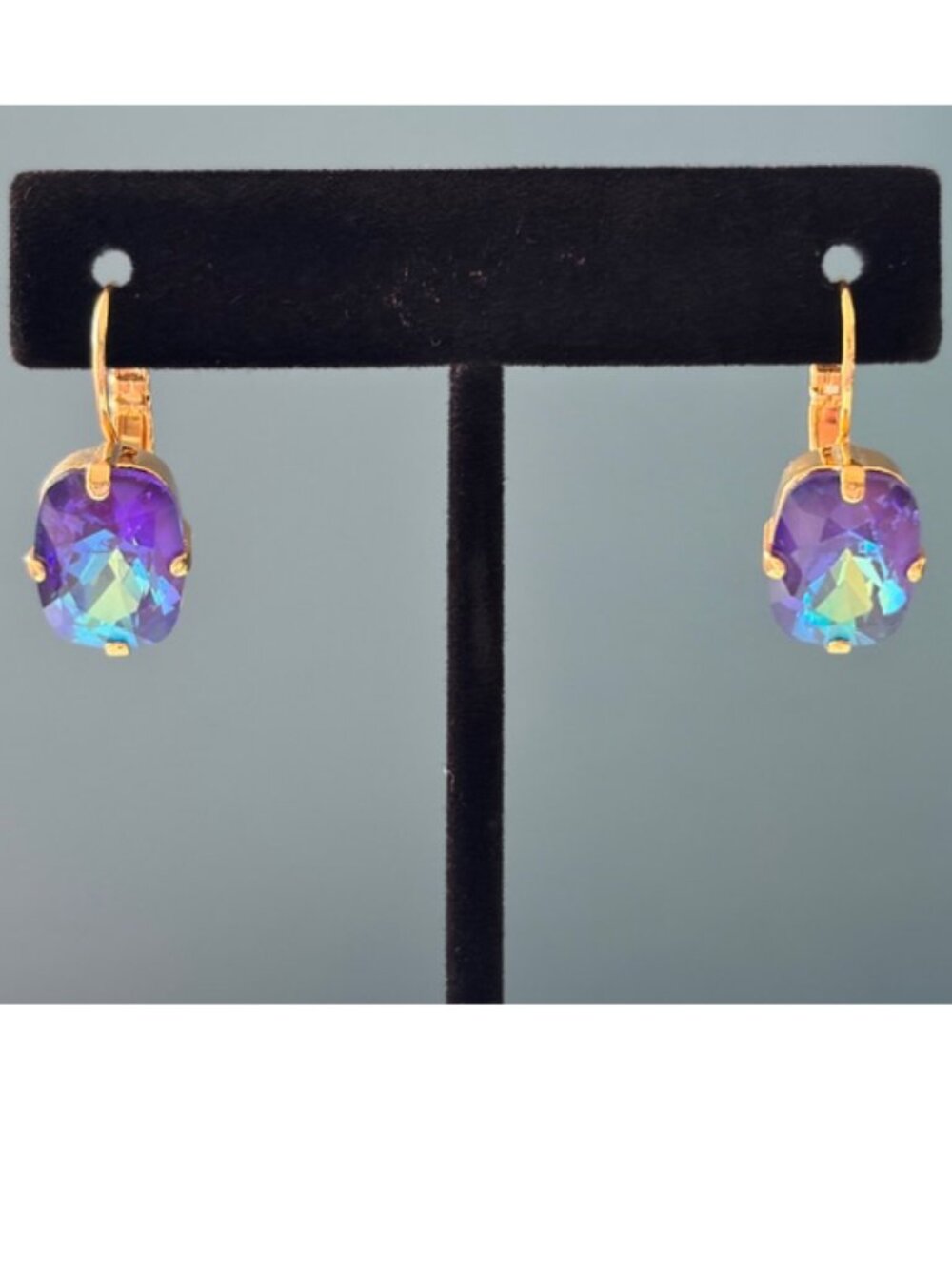 Sparkling purple and blue gemstone statement earrings